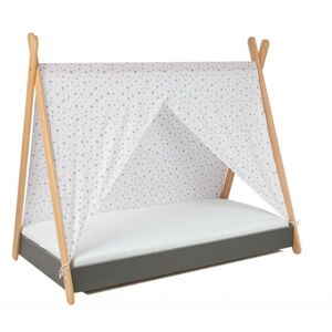 ArtGapp Detská posteľ TIPI so strieškou Farba: Sivá / sivo - ružové hviezdičky