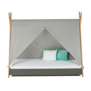 ArtGapp Detská posteľ TIPI so strieškou Farba: Sivá / biele guličky